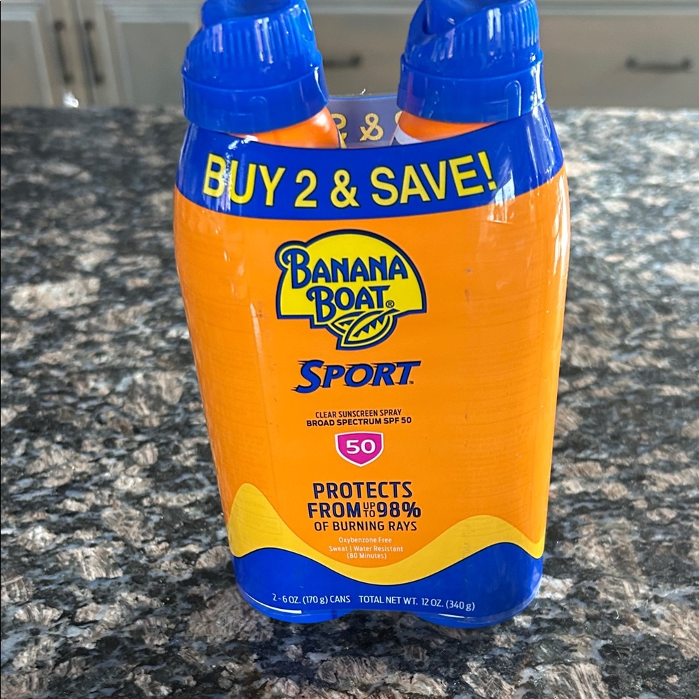 BANANA BOAT SPORT SPF50 SUNSCREEN SPRAY 2-6 OZ BOTTLES EXP 11/27 NWT